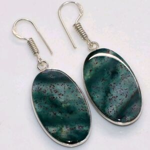 Bloodstone Gemstone 925 Sterling Silver Handmade Drop Dangle Earrings